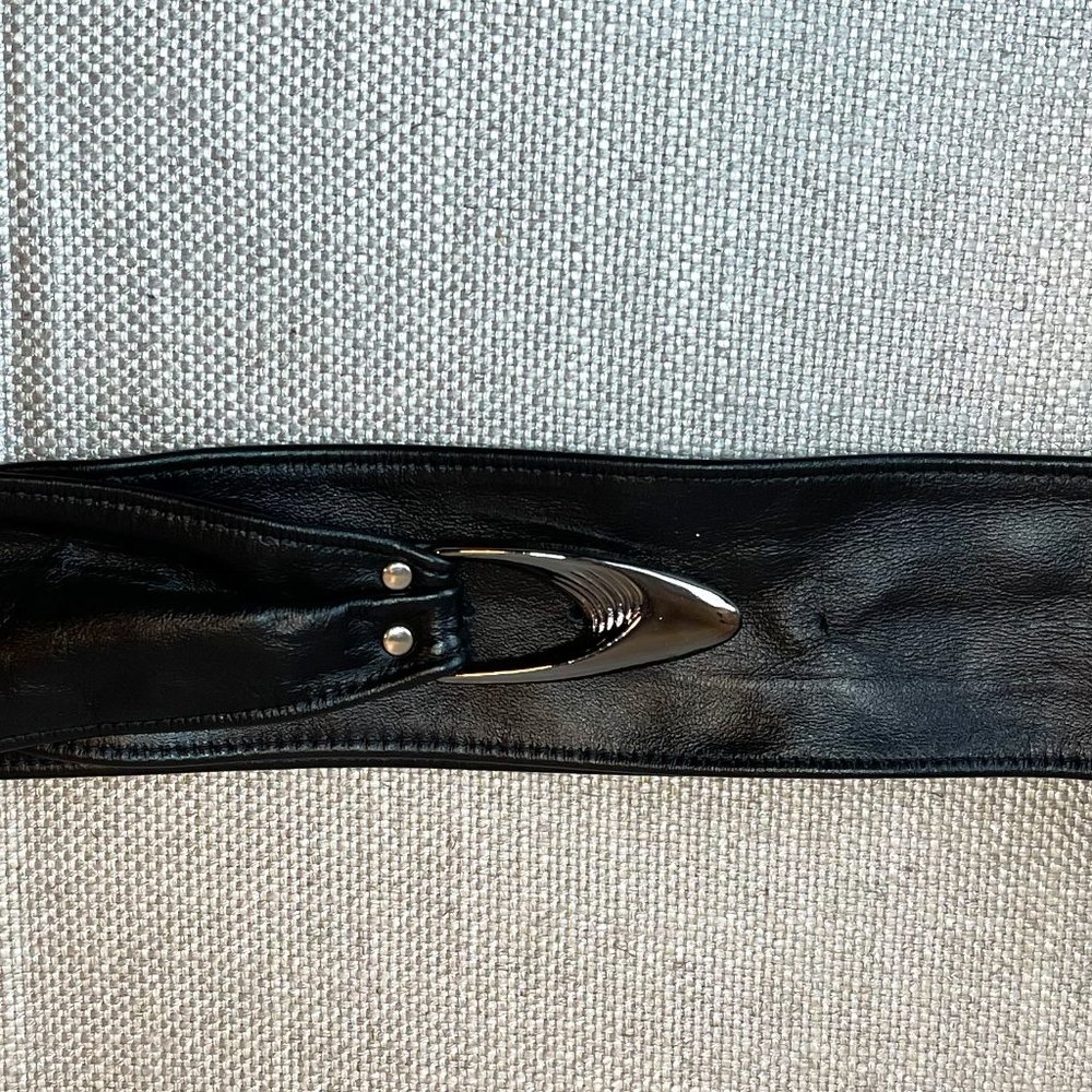COPY - Vintage Black Wide Leather Belt with Silver Tone Hook Large